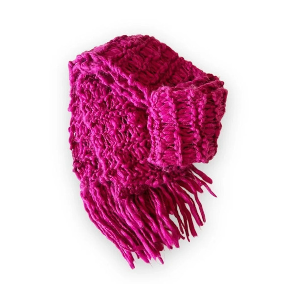 Fair Weather Chunky Knit‎ Hot Pink Rectangle Scarf Barbiecore Valentine’s Day - Picture 1 of 7